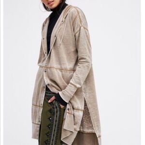 Free People Davis Cardigan Taupe Nude Long Soft Brushed Cotton Slouchy Lounge XS